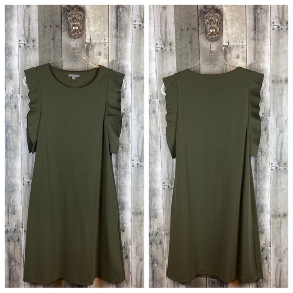 COS Knit Ruffle Sleeve A Line Dress in Army Olive Green Size Small. - Picture 8 of 9
